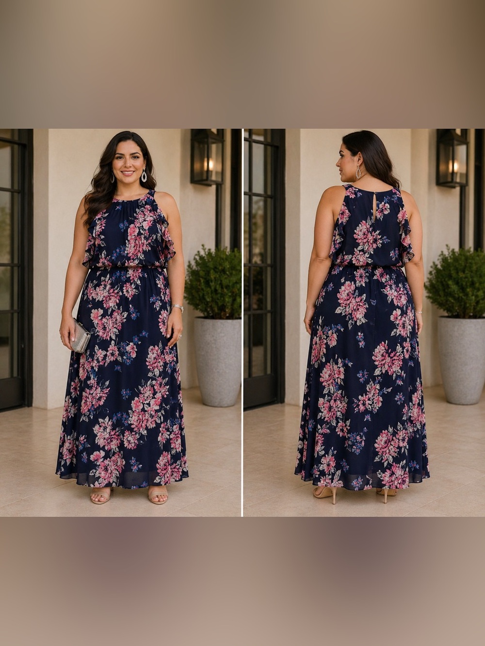 Navy Floral Halter Maxi Dress